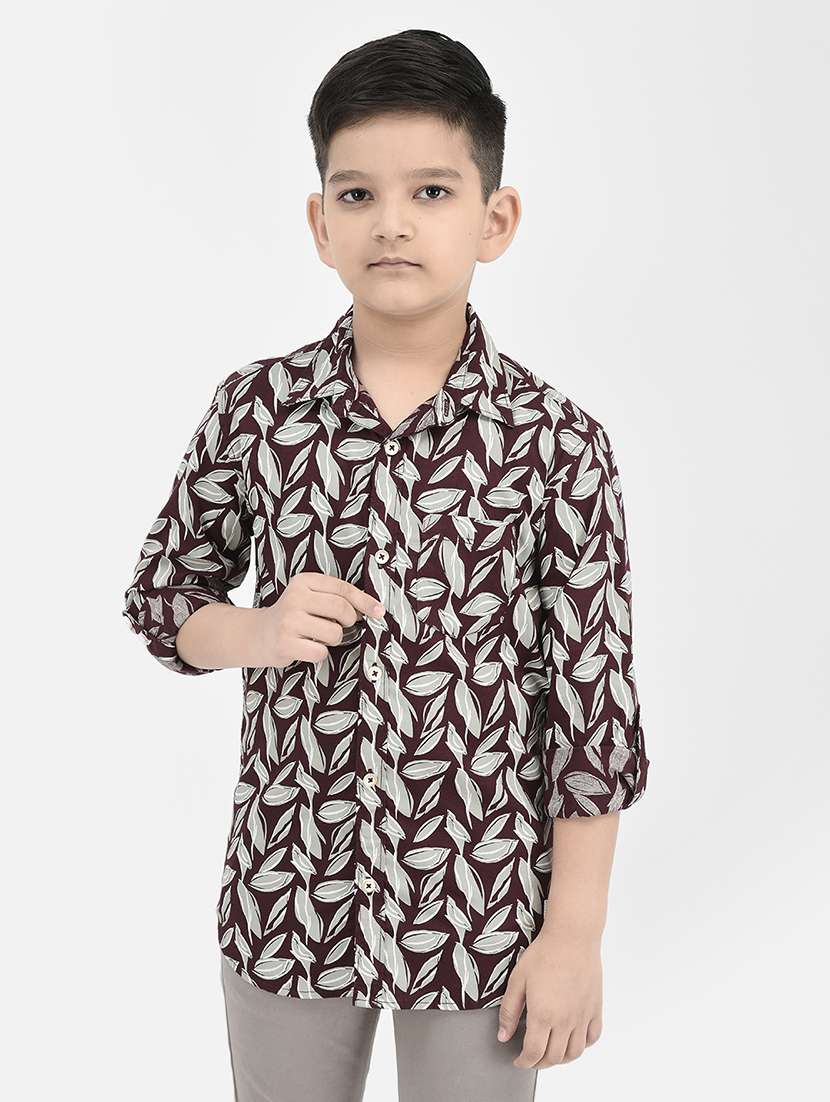 maroon printed detailed regular shirt
