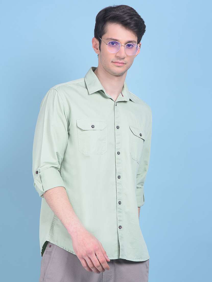 green solid casual shirt