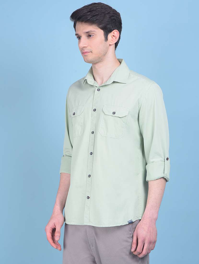 Green Solid Casual Shirt - 20969089 -  Standard Image - 1