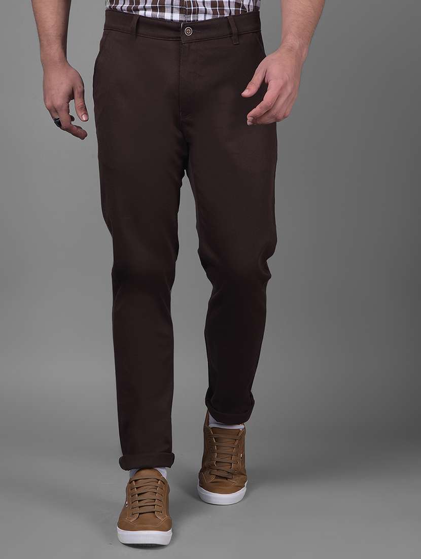 men mid rise solid chinos casual trouser