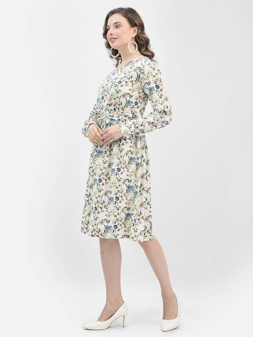 white floral printed detailed a-line dress - 20969132 -  Standard Image - 1