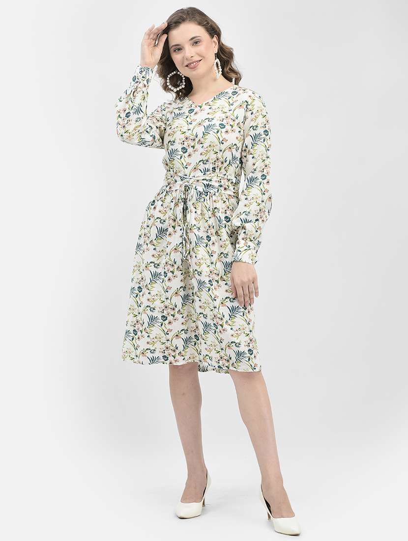 white floral printed detailed a-line dress - 20969132 -  Standard Image - 4