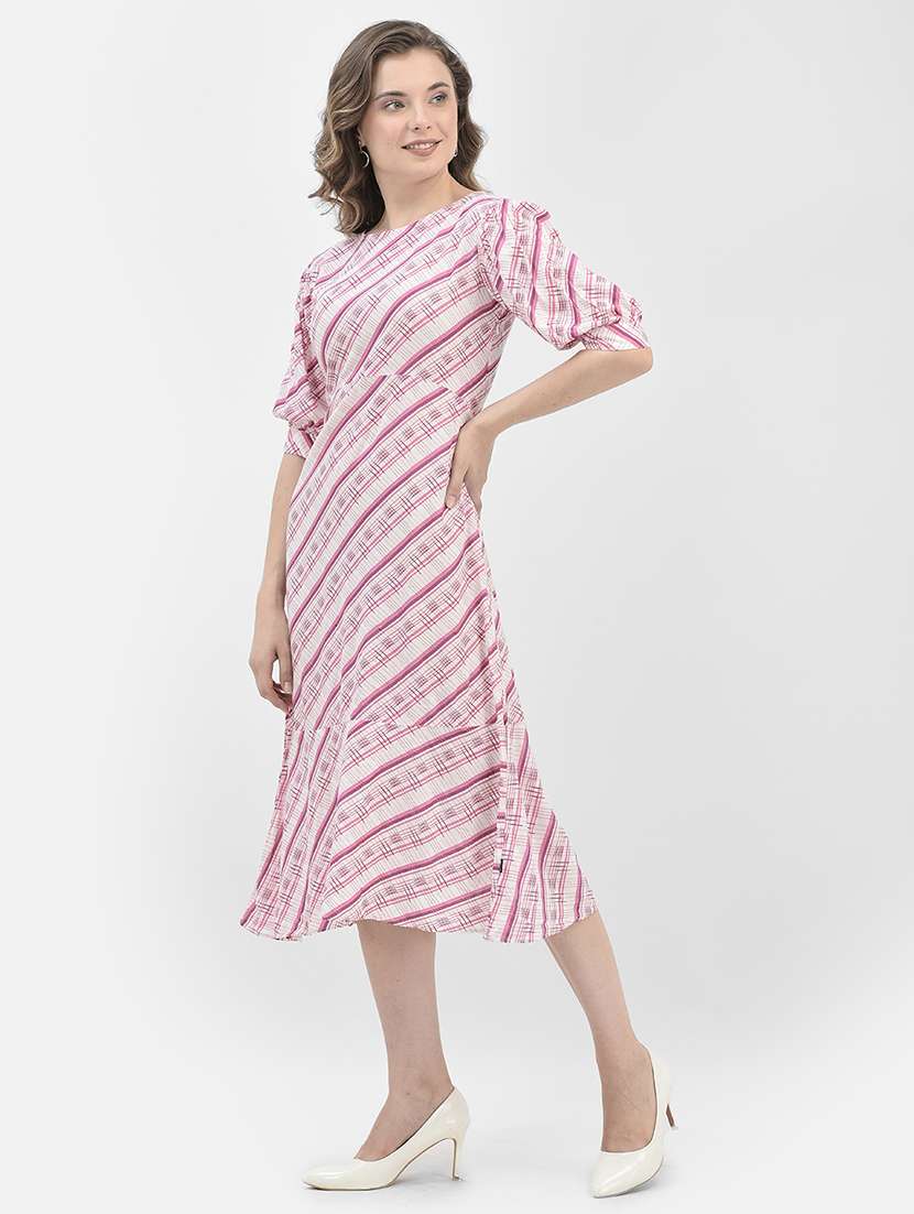 white printed detailed calf length dress - 20969133 - Standard Image - 1