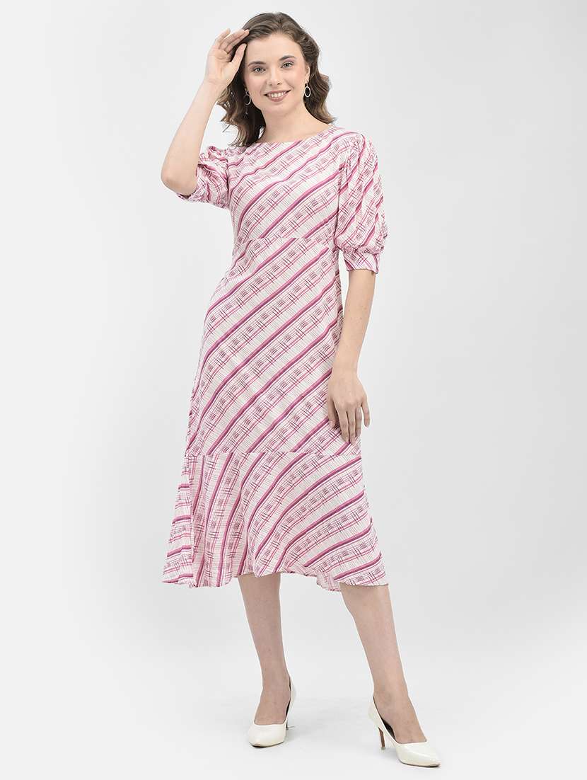 white printed detailed calf length dress - 20969133 - Standard Image - 4