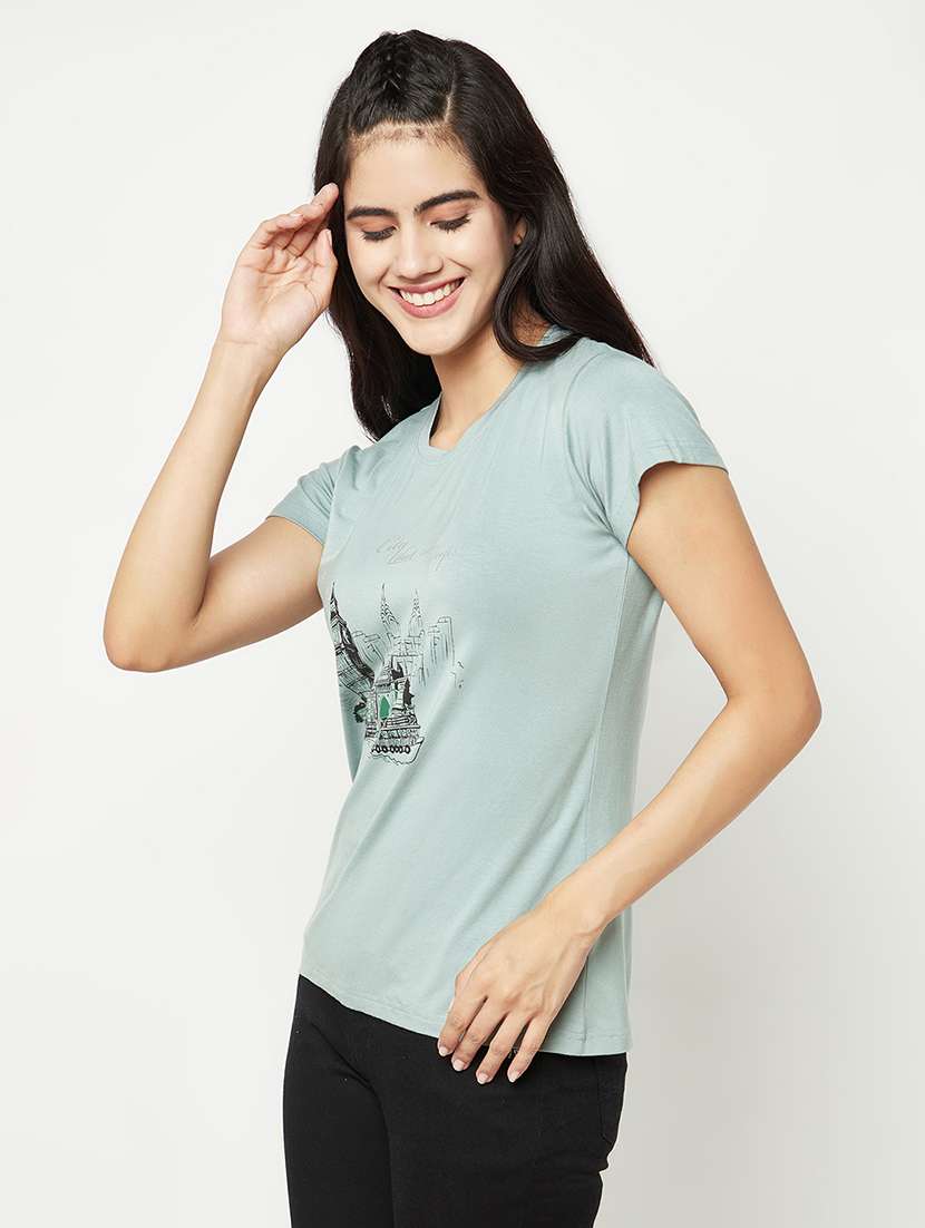 green front print detailed regular t-shirt - 20969136 -  Standard Image - 1