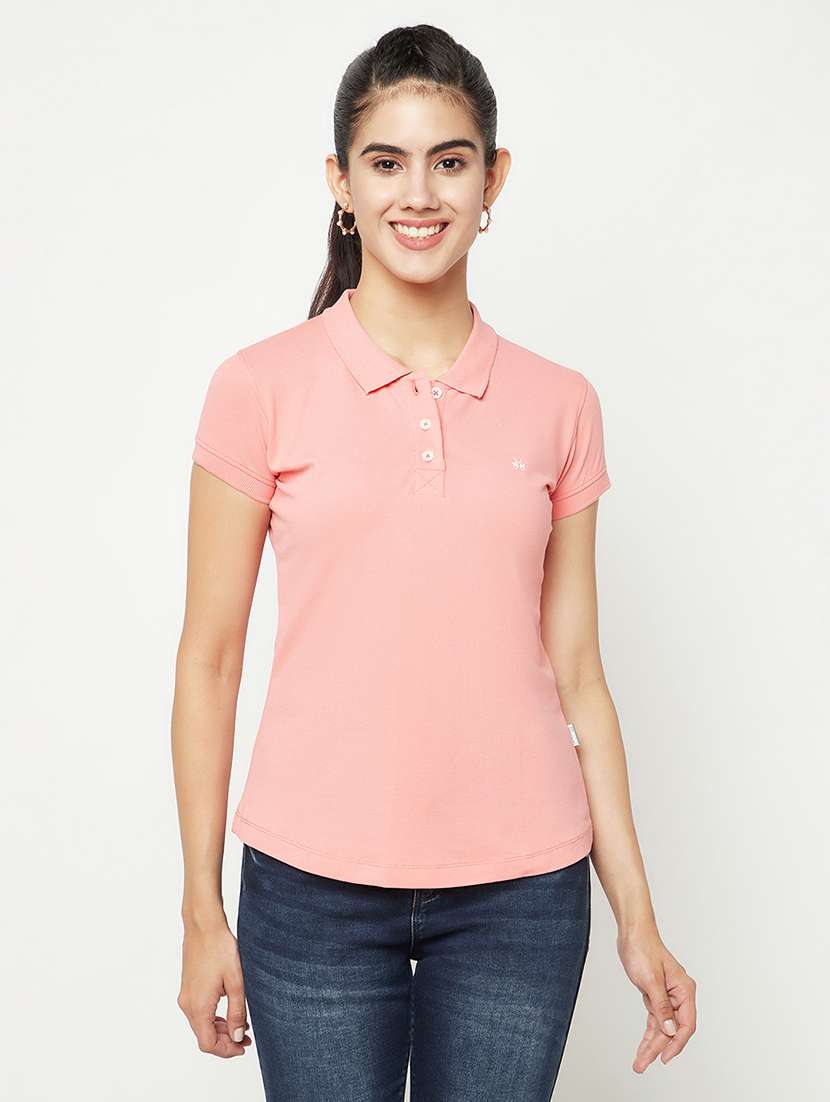 solid pink cotton polo t-shirt