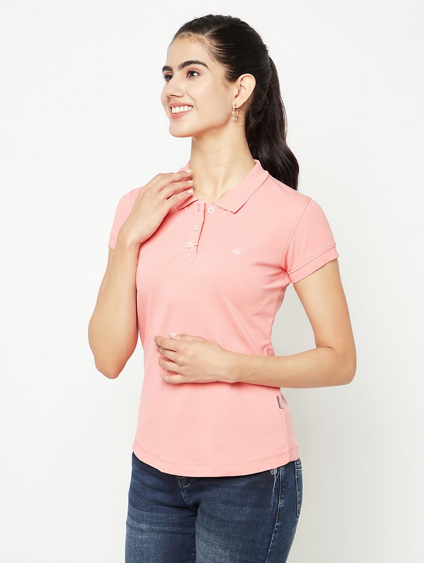 solid pink cotton polo t-shirt - 20969139 - Standard Image - 1