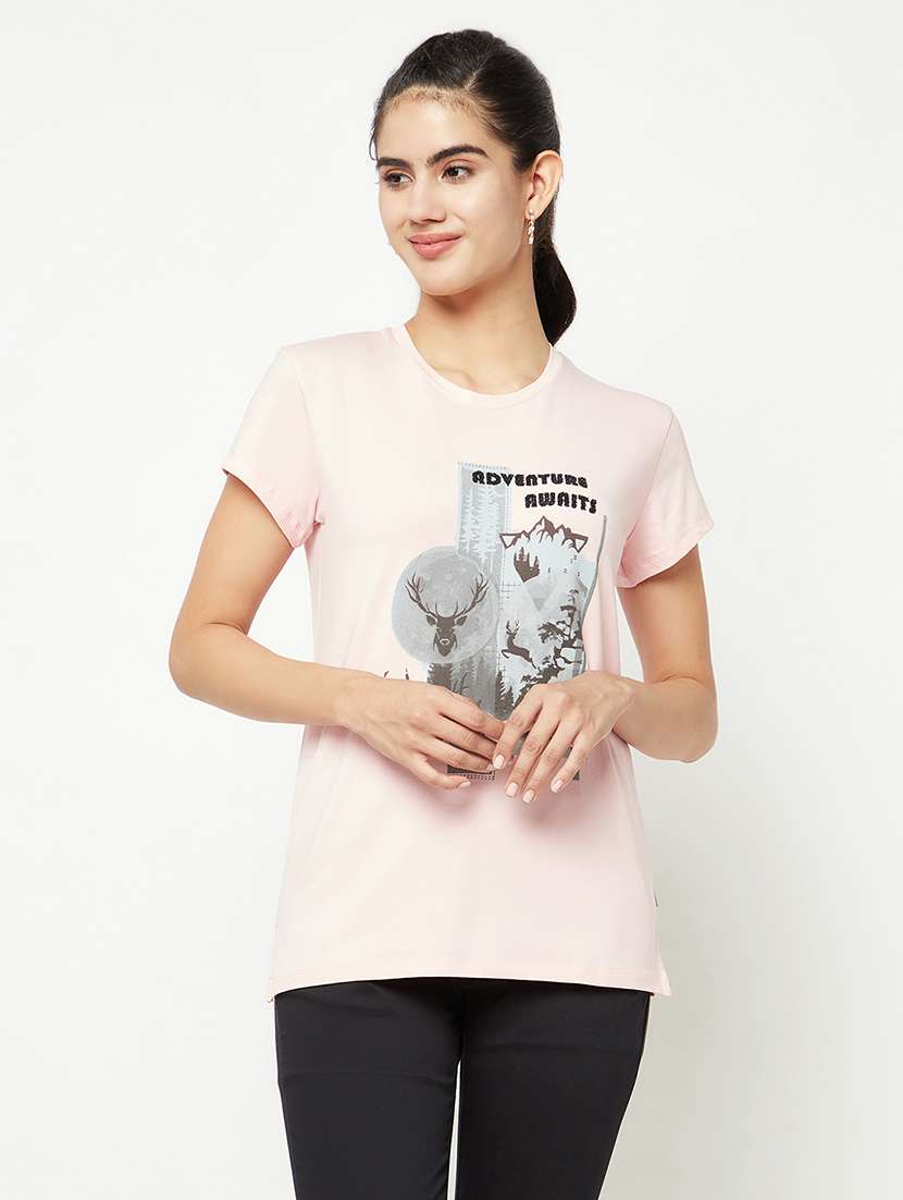 pink front print detailed regular t-shirt