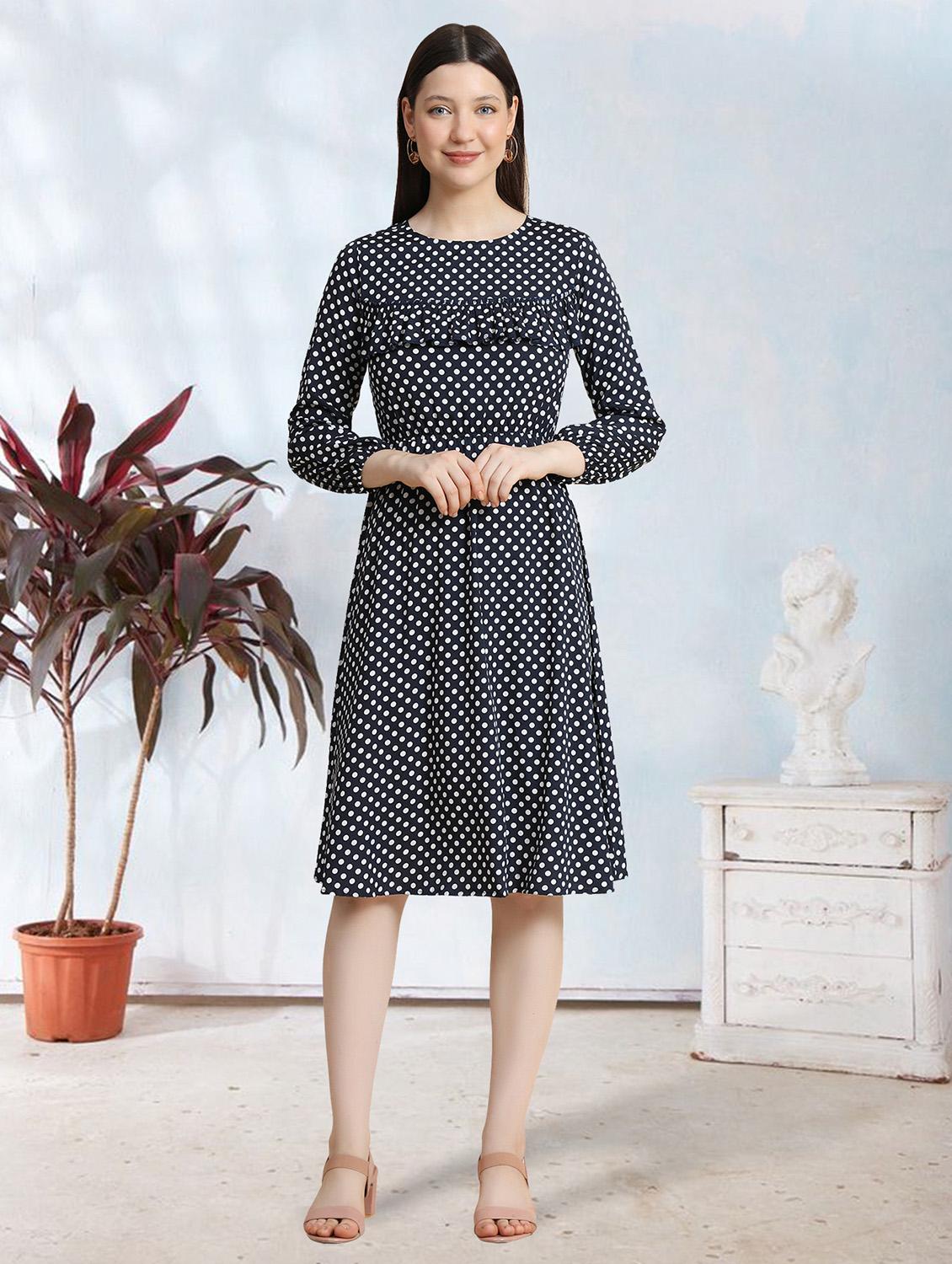 women blue polka dot fit & flare dress - 20969646 -  Zoom Image - 0