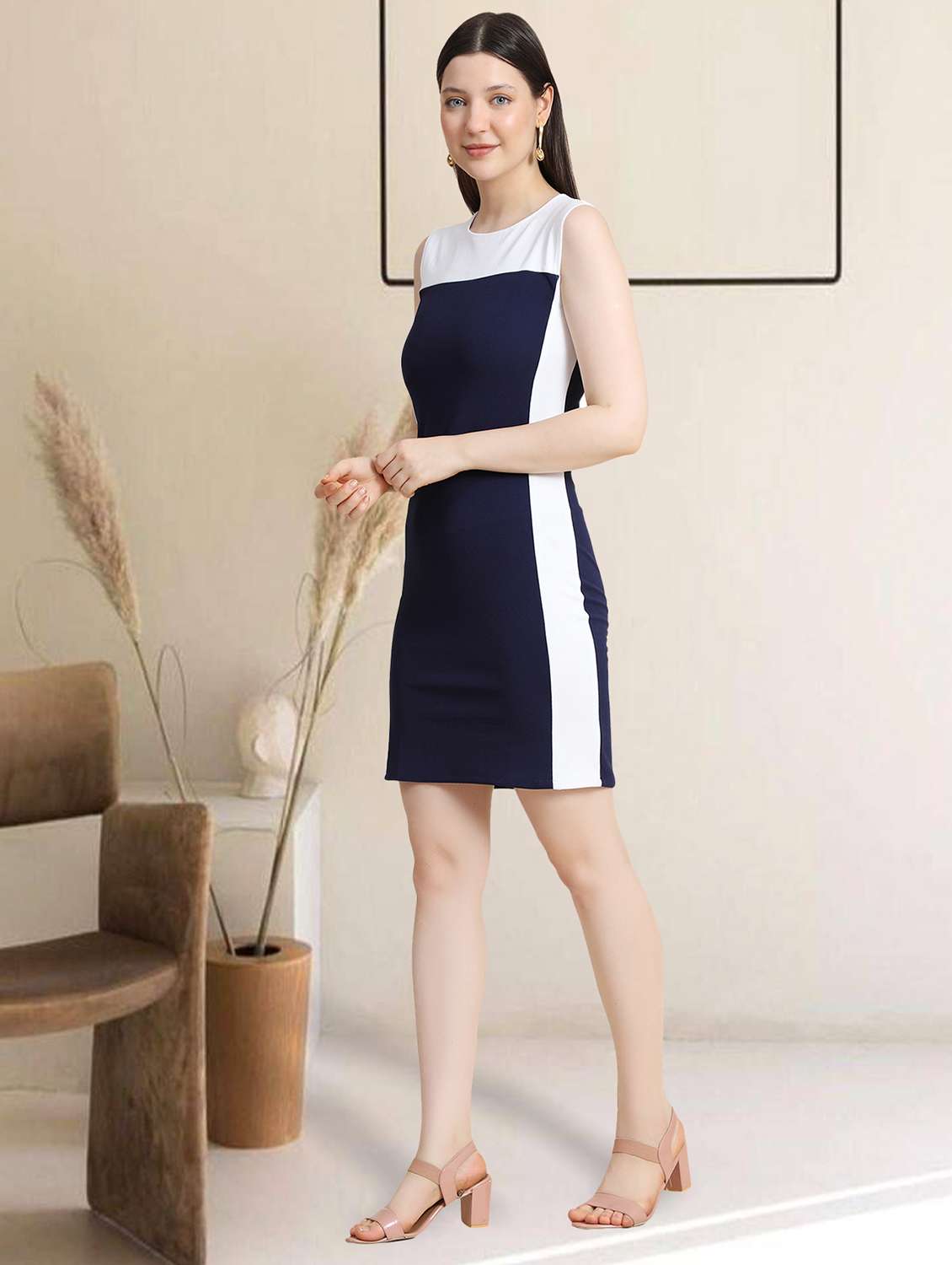 navy blue color block bodycon dress - 20969648 -  Standard Image - 1