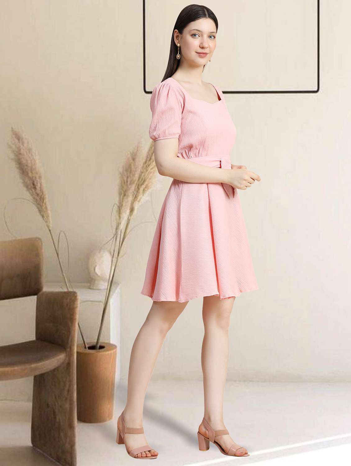women square neck solid fit & flare dress - 20969651 - Standard Image - 1