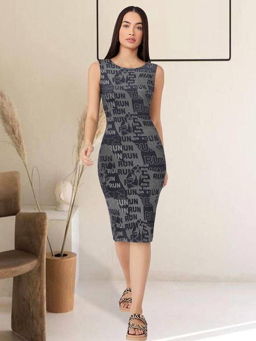 black typographic printed bodycon dress - 20969664 -  Standard Image - 0