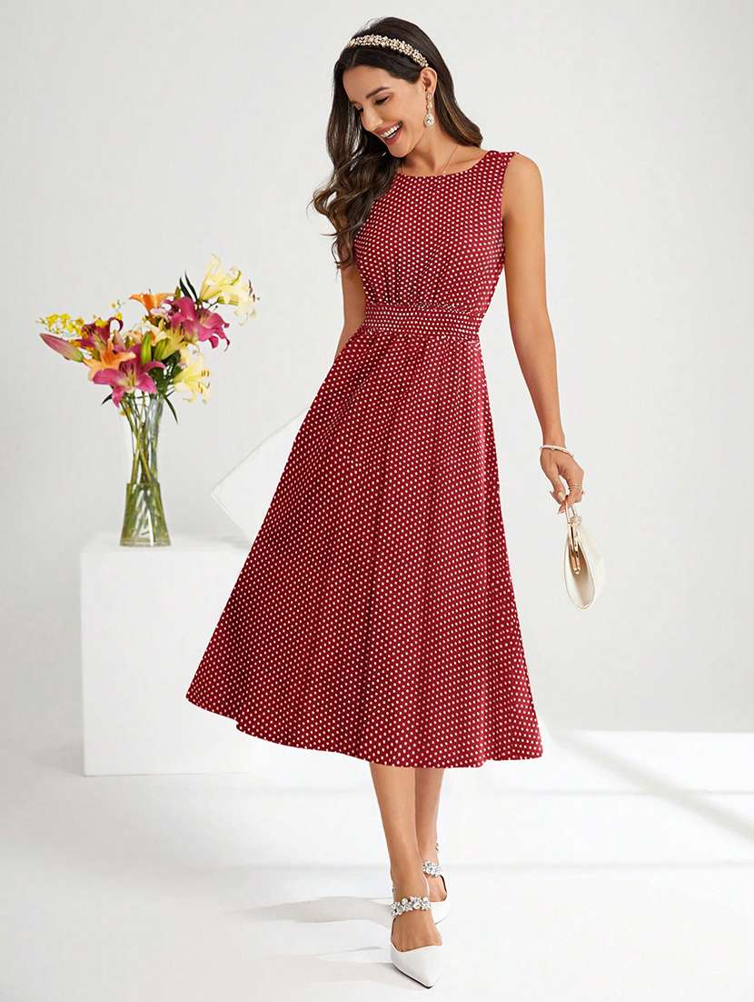 women maroon polka dot fit & flare dress - 20969673 -  Standard Image - 1