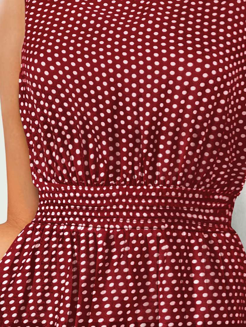 women maroon polka dot fit & flare dress - 20969673 -  Standard Image - 4