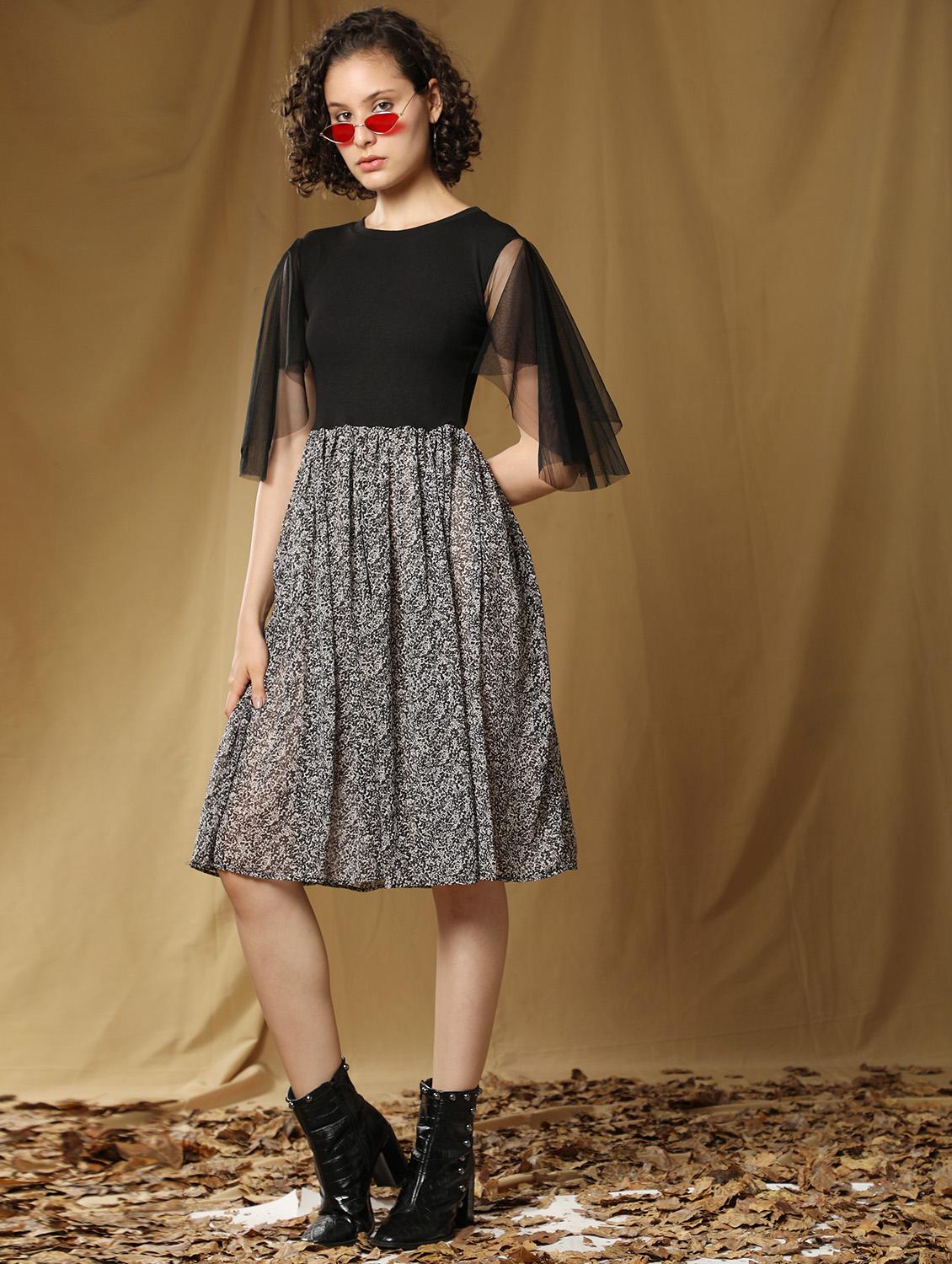 black printed fit & flare dress - 20969680 -  Zoom Image - 0