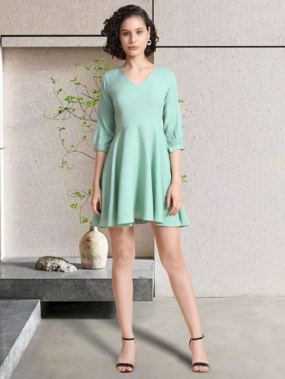 women sea green solid fit & flare dress - 20969688 - Zoom Image - 0