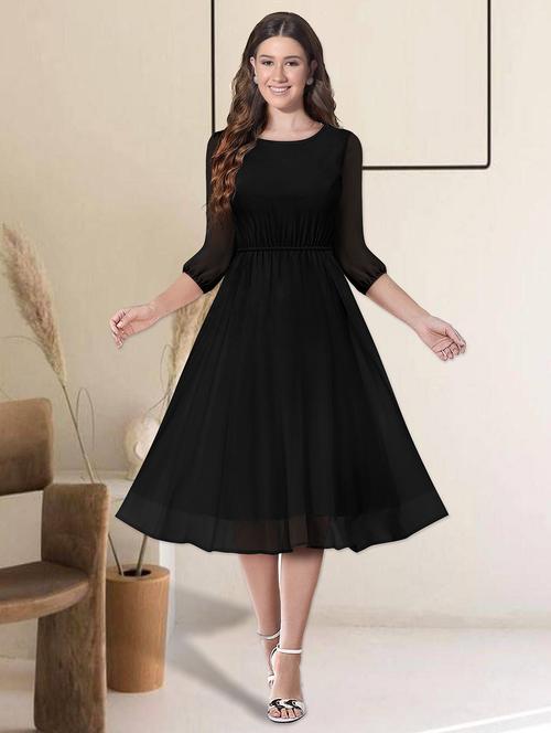 women black solid fit & flare dress - 20969693 -  Standard Image - 0