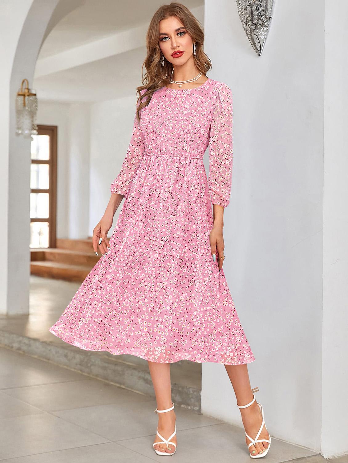 women pink floral printed fit & flare dress - 20969698 -  Zoom Image - 0