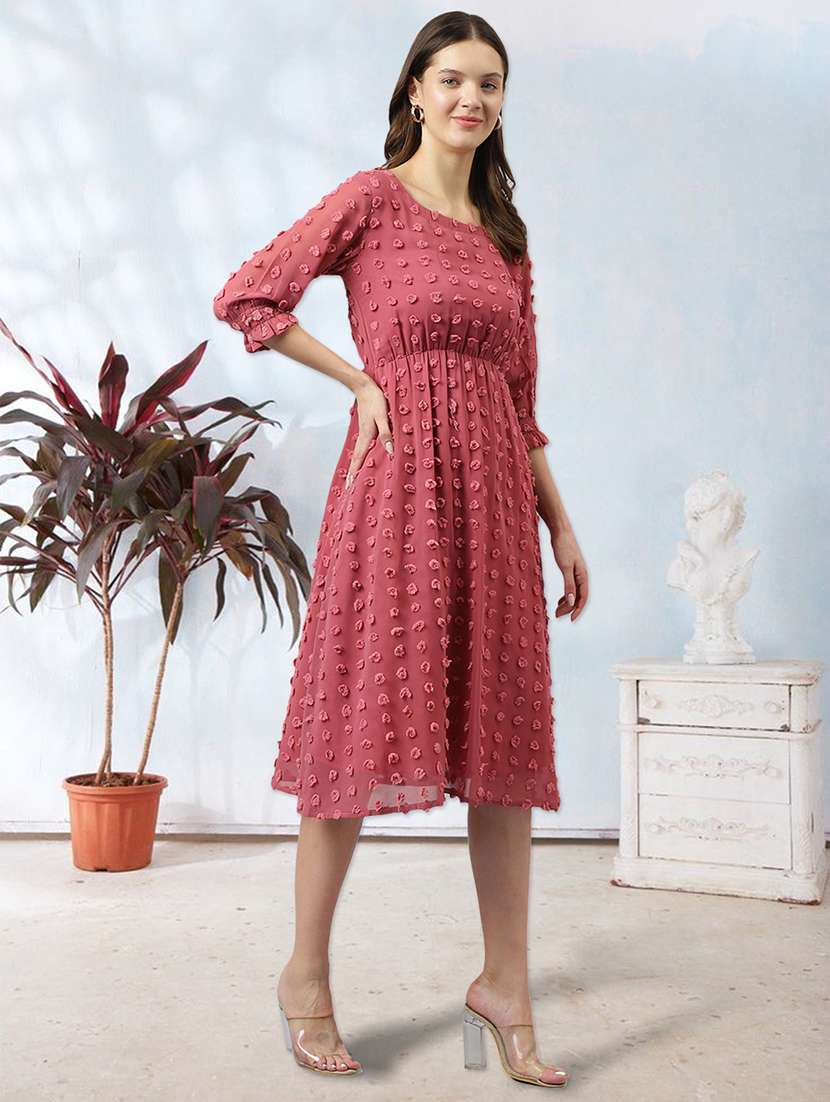 women peach solid with work fit & flare dress - 20969703 -  Standard Image - 1