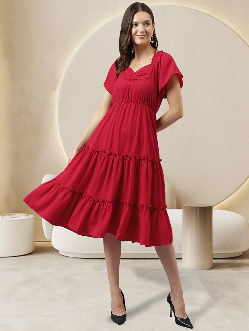 women red solid tiered dress - 20969708 -  Zoom Image - 0