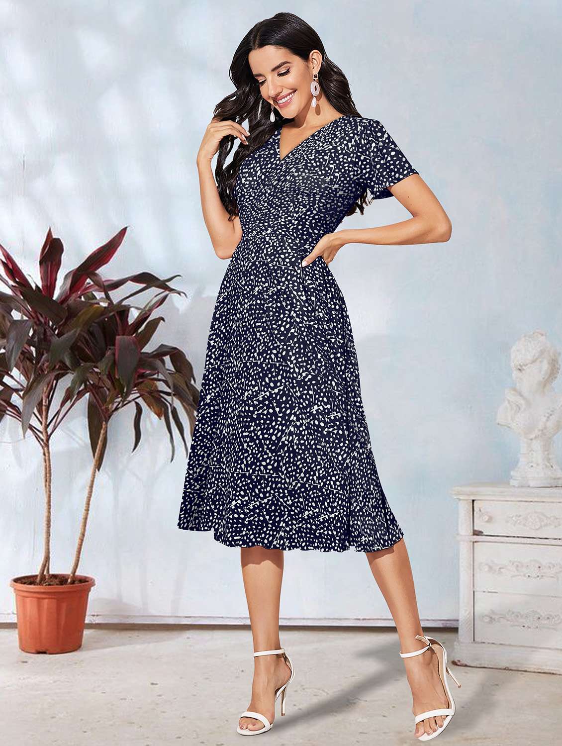 women navy-blue printed fit & flare dress - 20969713 -  Standard Image - 1