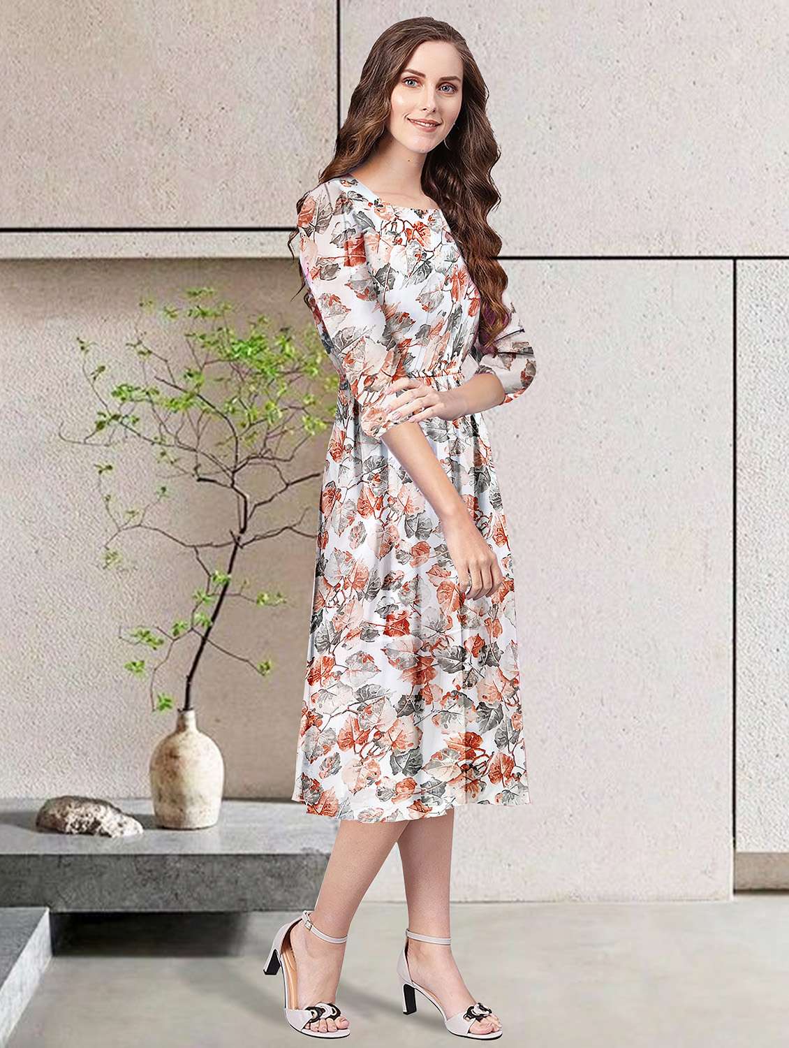 women white floral printed fit & flare dress - 20969717 - Standard Image - 1