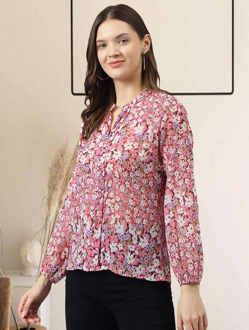 women mandarin neck floral printed straight top - 20969753 - Standard Image - 1