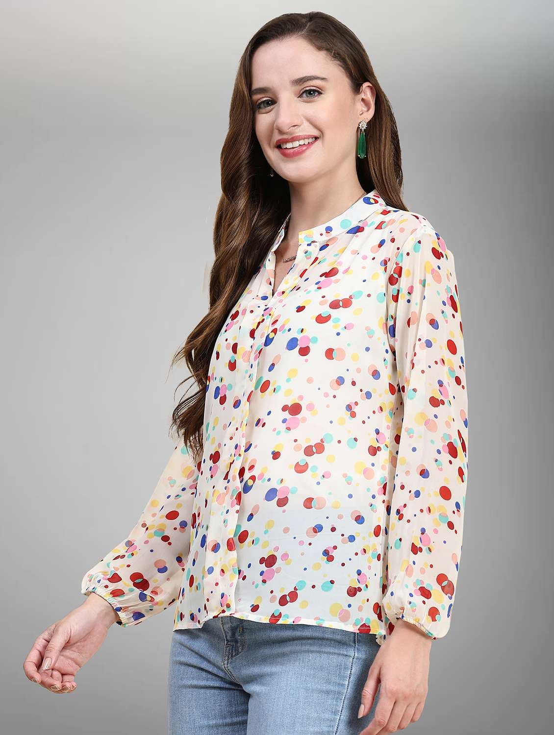 women cream polka dot straight top - 20969754 -  Standard Image - 1