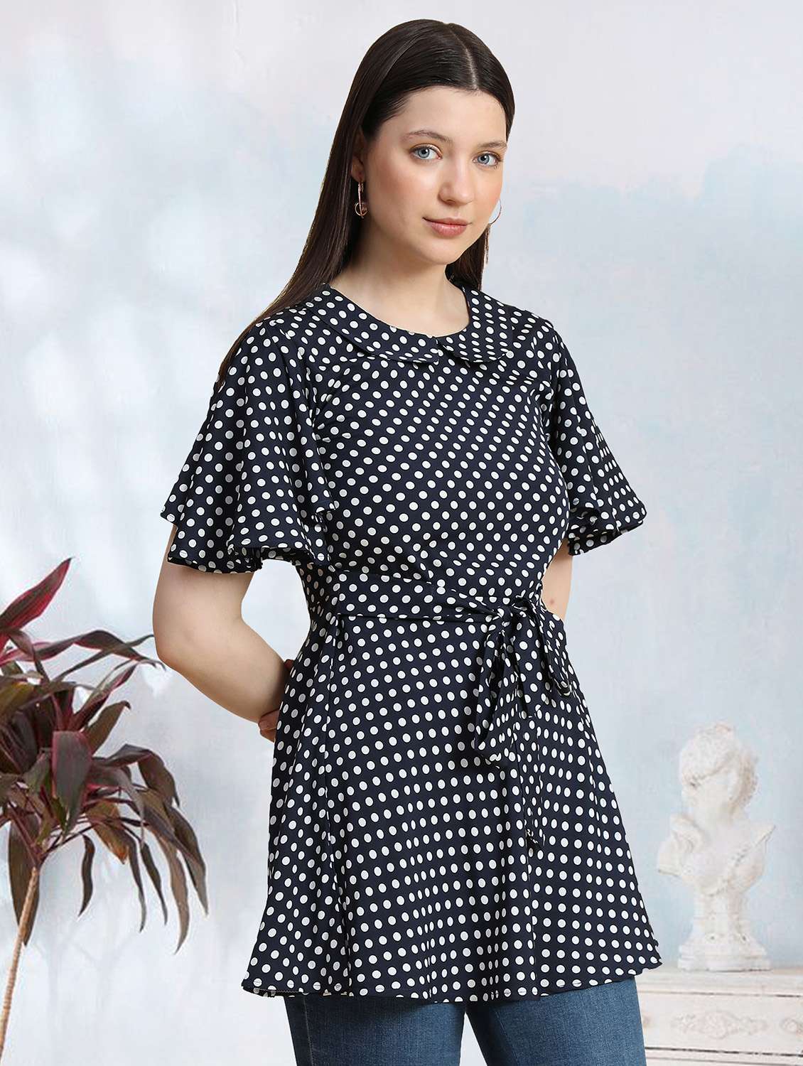 navy blue polka dots a line top - 20969761 -  Standard Image - 1