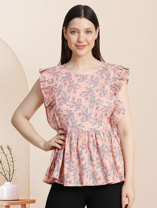 women peach floral printed peplum top - 20969764 -  Standard Image - 0