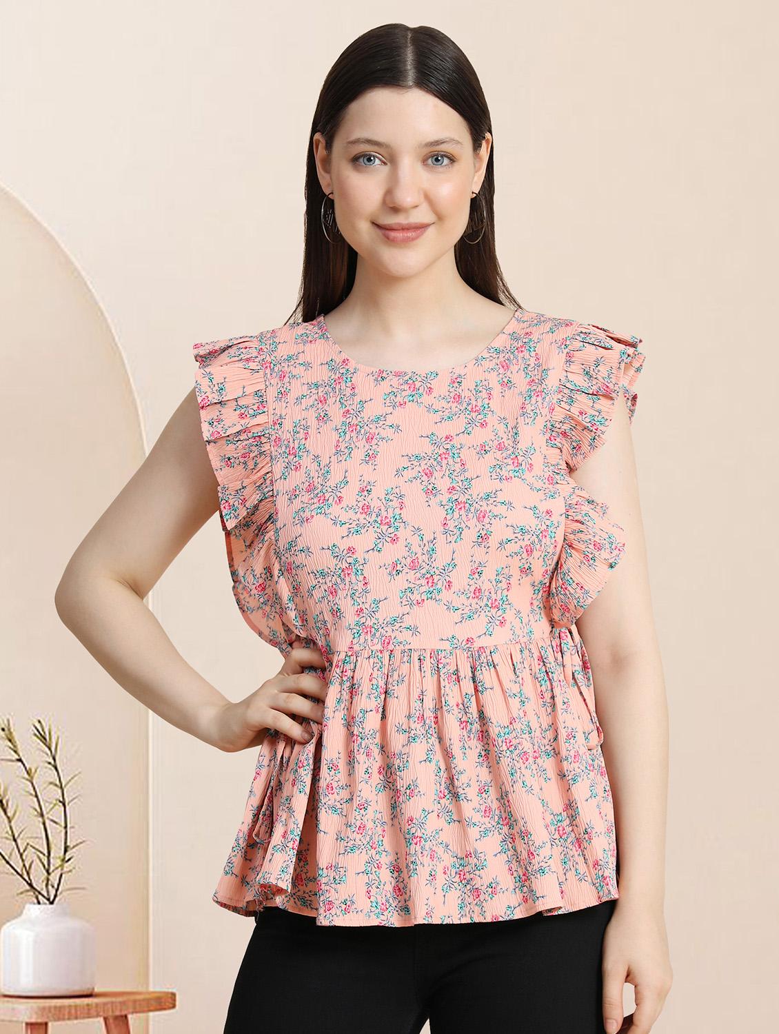 women peach floral printed peplum top - 20969764 -  Zoom Image - 0