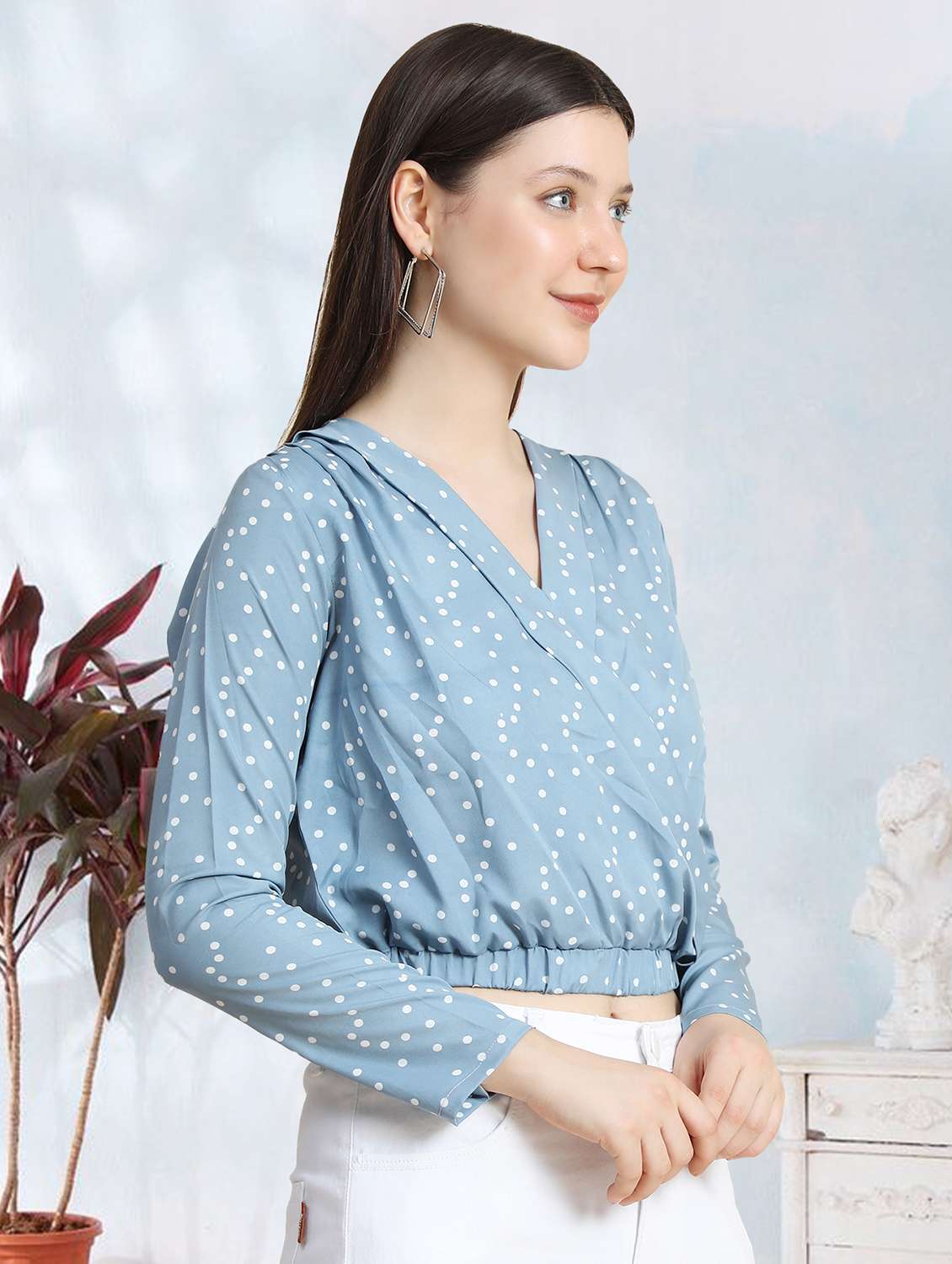 women light blue polka dot crop top - 20969768 -  Standard Image - 1
