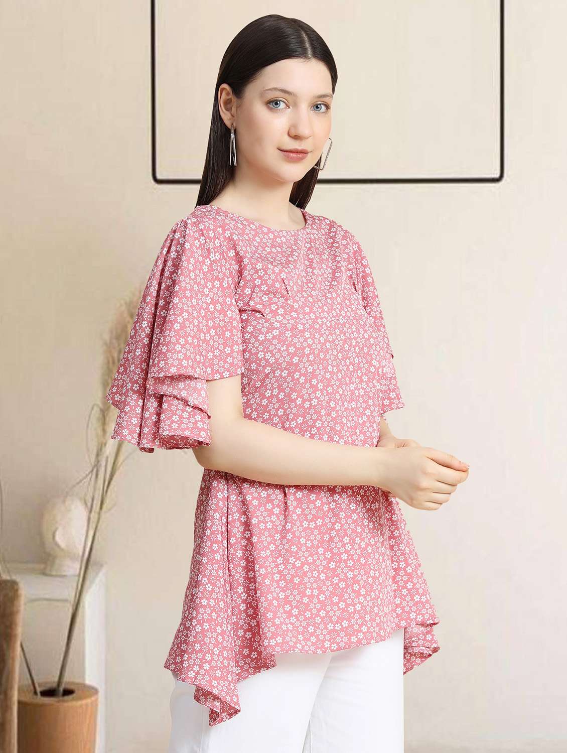 women pink floral printed high-low top - 20969769 -  Standard Image - 1