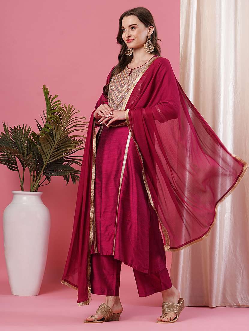 women magenta kurta palazzo set with dupatta - 20969784 -  Standard Image - 1