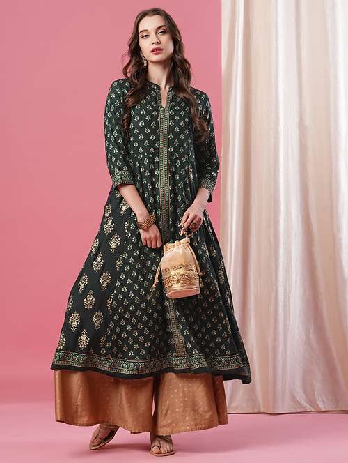 women mandarin neck foil printed anarkali kurta - 20969794 -  Standard Image - 0