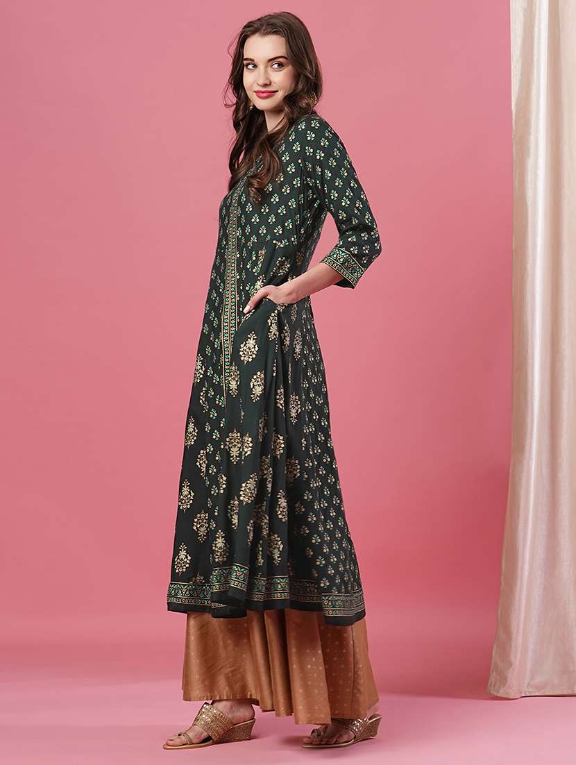 women mandarin neck foil printed anarkali kurta - 20969794 -  Standard Image - 1