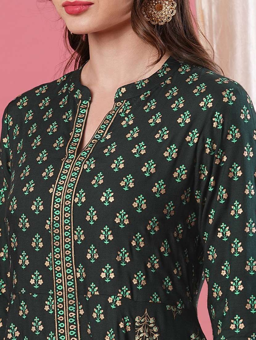 women mandarin neck foil printed anarkali kurta - 20969794 -  Standard Image - 4