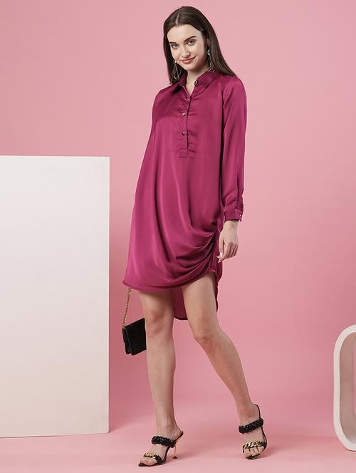 women solid draped detailed asymmetric dress - 20969797 -  Standard Image - 0