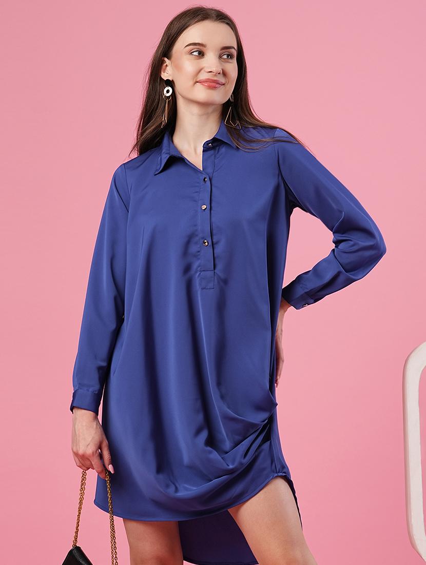 women solid draped detailed asymmetric dress - 20969798 - Standard Image - 1