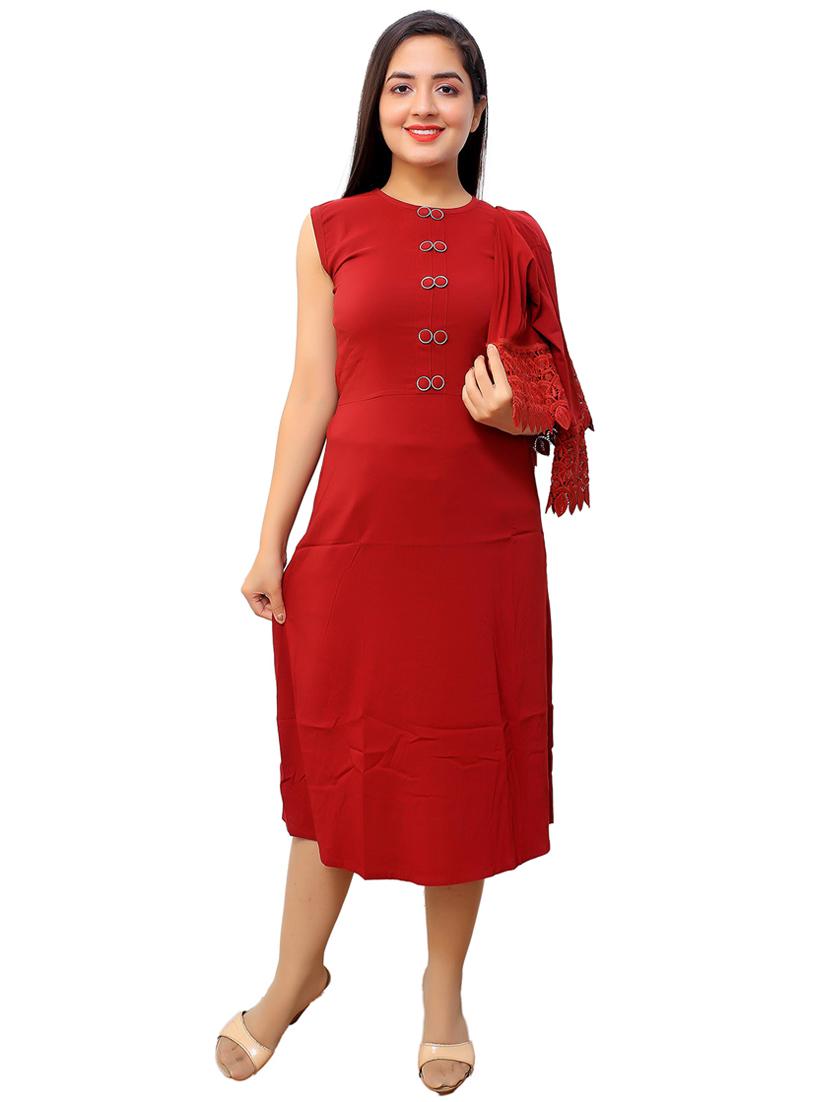 maroon detailed a-line dress with jacket - 20969931 - Standard Image - 1
