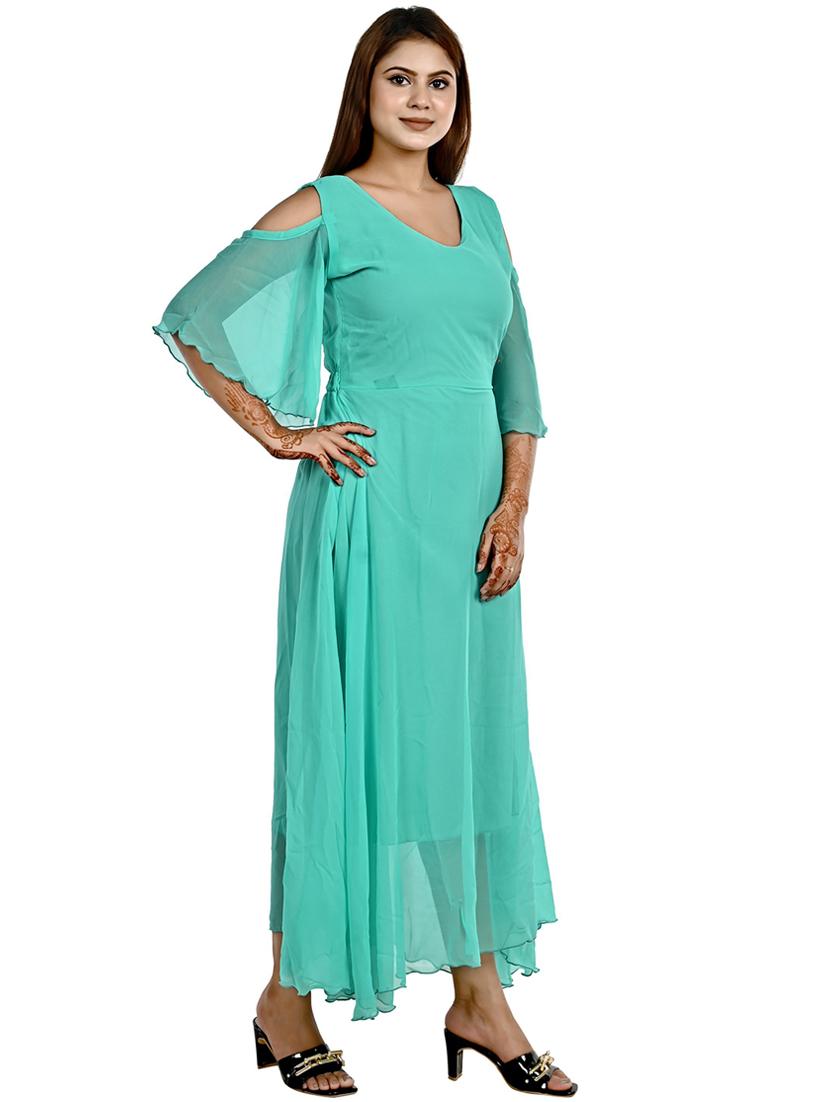 solid light blue georgette maxi dress - 20969936 - Standard Image - 1