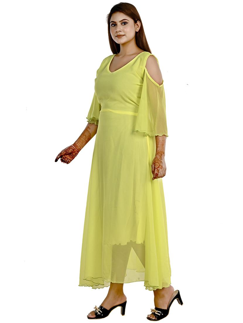 solid yellow georgette maxi dress - 20969941 - Standard Image - 1