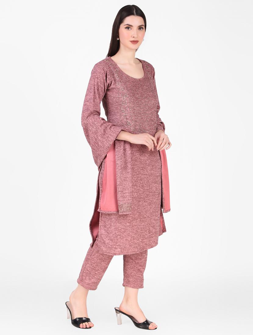 women peach swarovski detailed woollen suit set - 20970053 - Standard Image - 1