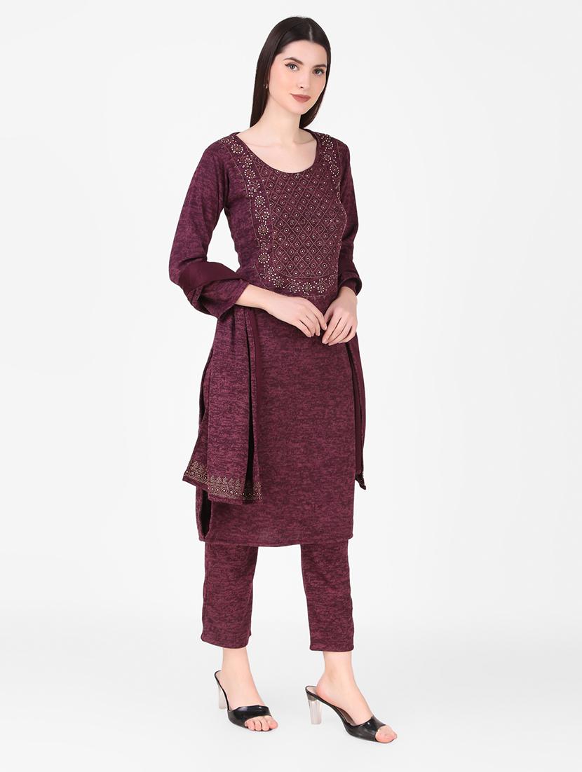 purple swarovski detailed woollen suit set - 20970054 - Standard Image - 1