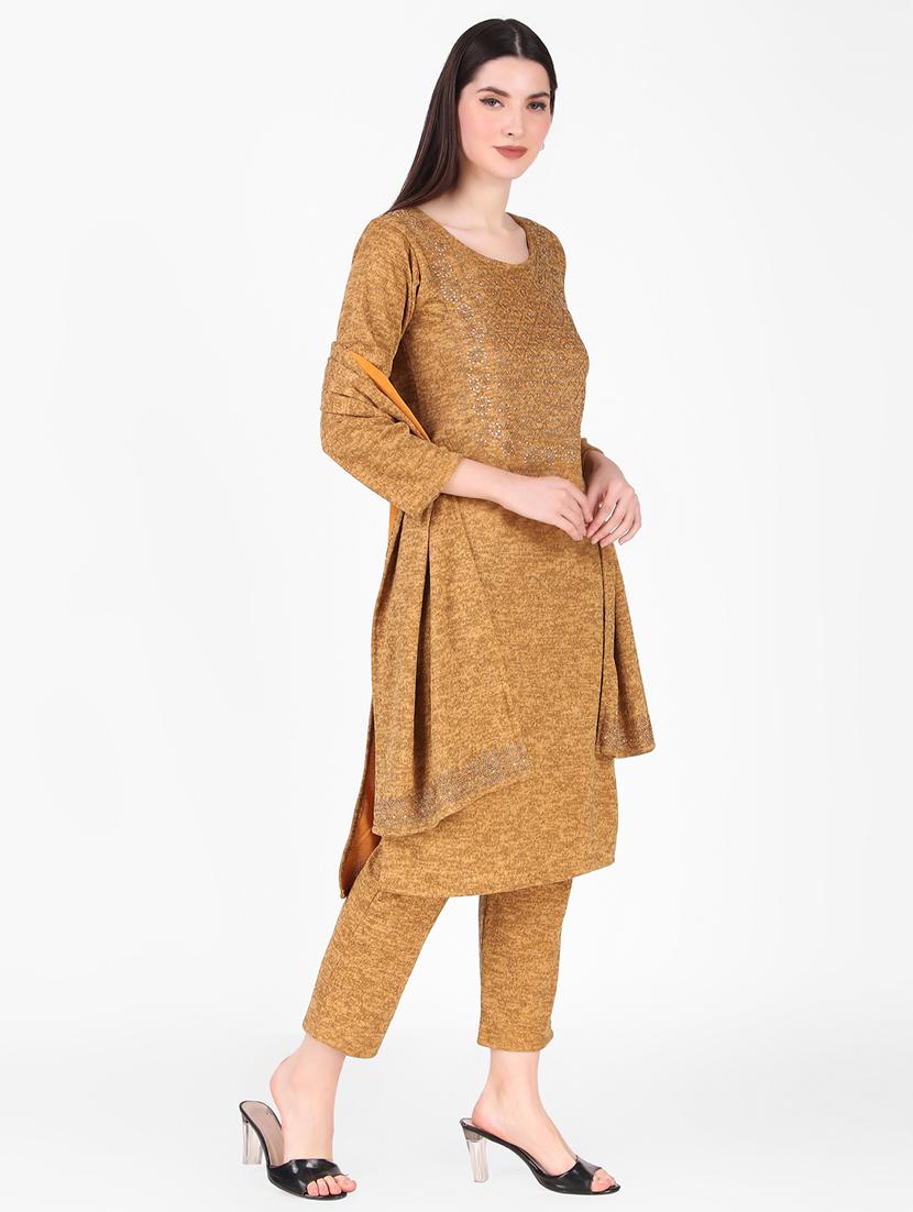 mustard swarovski detailed woollen suit set - 20970055 - Standard Image - 1