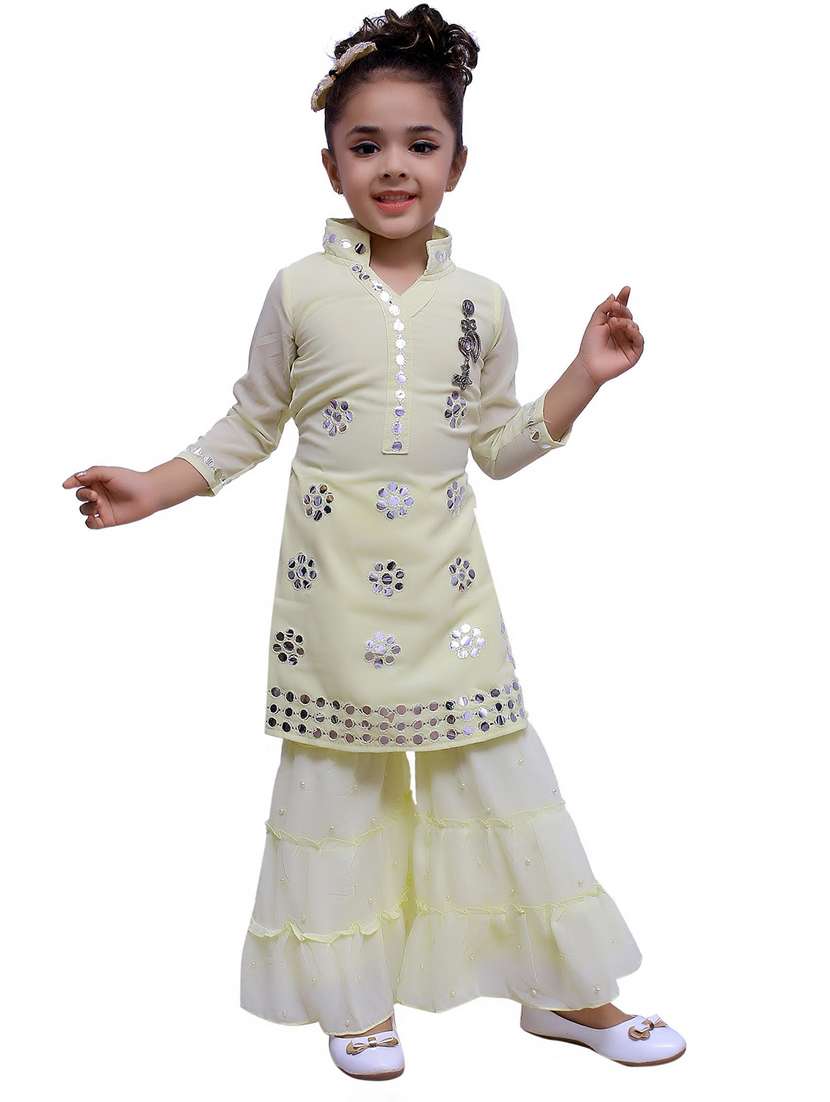 yellow gota work detailed kurta & sharara set