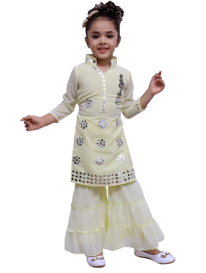 girls mirror worked kurta palazzo set