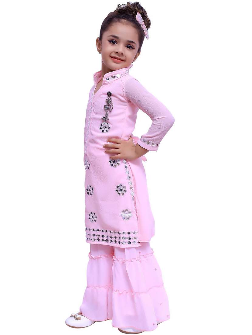 girls mirror worked kurta palazzo set  - 20970072 -  Standard Image - 1