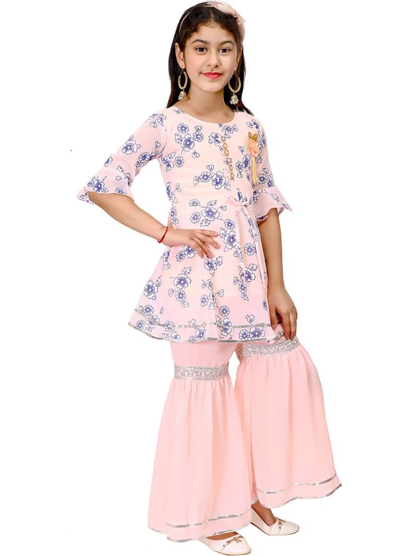 girls floral print georgette kurta sharara suit set - 20970078 -  Standard Image - 1