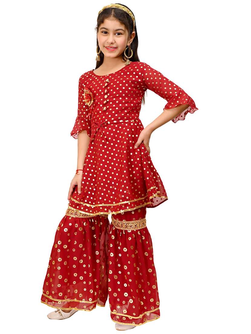 girls georgette kurta palazzo set  - 20970085 -  Standard Image - 1